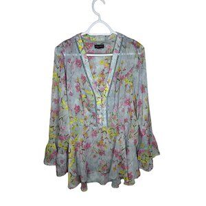 City Chic Floral Print Blouse Blue Pink & Yellow